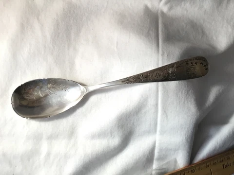 Rare Harris & Shafer Sterling Large Serving Spoon Victorian Floral Bright Cut Cover