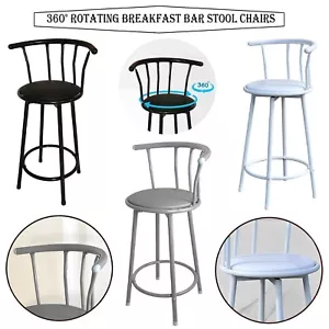 360° Swivel Tall Breakfast Bar Stool with Round Soft Leather Seat & Metal Frame - Picture 1 of 25