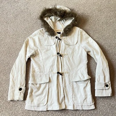 Chaqueta Parka Abrigo Vintage Y2K Gap Crema Con Capucha Piel Sintética Borde Palanca Para Mujer’s S Foto 1 de 4