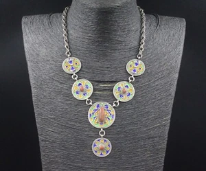 Marokkanische Berber Kabyle Halskette, Sterlingsilber bunte Emaille Tuareg Halskette - Bild 1 von 10