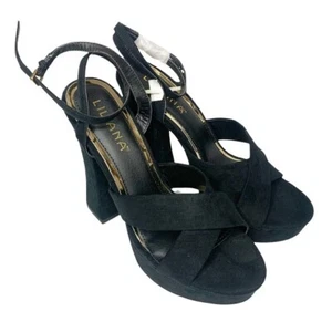 Liliana NWB Black Strappy Roscoe Platform Heels Women Size 9 - Picture 1 of 6