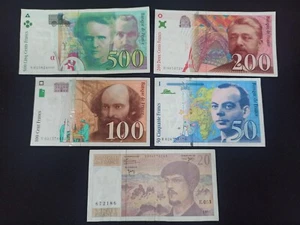 Last range lot: 500 Fr Curie / 200 / 100 / 50 and 20 Fr VF / VF - Picture 1 of 3