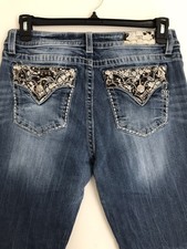 Miss Me Chloe Boot Jeans Sz 33 Blue Denim Embroidered Bejeweled Bling Women's I2