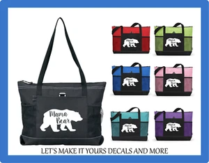 MAMA BEAR CUSTOM TOTE PURSE TRAVEL OVERNIGHT DIAPER GYM SPORTS BAG SCHOOL ZIPS - Picture 1 of 8