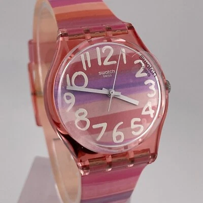 Reloj Swatch Dama En Caja 33mm Estuche Transparente Resina Banda Cuarzo Tres Manecillas Analógico Foto 1 de 4