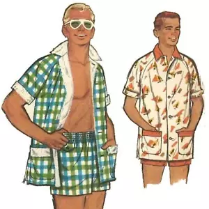 50er Jahre Schnittmuster: Herren Badeshorts & Shirt - Brustumfang = 42”-44” (106,7cm-111,8cm) - Bild 1 von 5