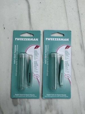 Tweezerman Green Tea Mini Slant Tweezer With Travel Case Pocket Size Lot of 2 - Image 1 of 4