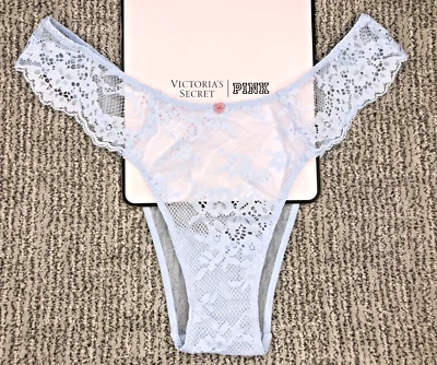 Victoria's Secret NWT XL Blue Lace Brazilian Panty Rhinestone Bow Sexy Sheer - Image 1 of 4
