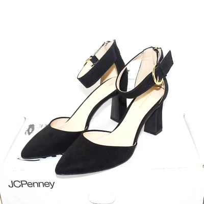 Zapatos de salón LIZ CLAIBORNE para mujer HOUSTON hebilla cremallera talla 6 M negro imitación gamuza NUEVO Foto 1 de 4