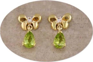 18 KT GOLD OVER STERLING SILVER PERIDOT & DIAMOND EARRINGS - Picture 1 of 1