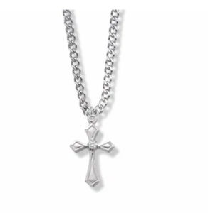 STERLING SILVER FLARED AND CROSS CUBIC ZIRCONIA STONES NECKLACE & CHAIN - Picture 1 of 1