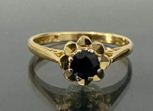 18K Yellow Gold & Sapphire Single Stone Flower Ring Size K - 5 1/8 - Picture 1 of 10