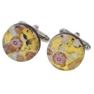 GlassOfVenice Murano Glass Venetian Classic Round Cufflinks - Purple Gold - Picture 1 of 4