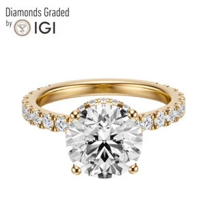 IGI 3.80 CT F VS1 Round Cut Lab Grown Diamond Engagement Ring 14K Yellow Gold - Picture 1 of 9