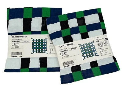2 X Ikea PLATTLUMMER Pillow Cushion Cover 20" x 20" Green/Blue/Black Checkered - Image 1 of 4