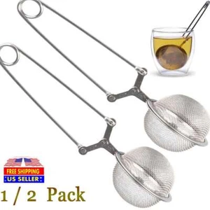 1-2 Pack Tea Infuser for Loose Leaf Tea Long Handled Mesh Snap Ball Tea Strainer - Picture 1 of 13