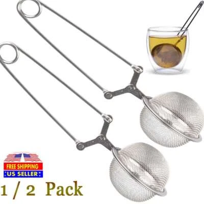1-2 Pack Tea Infuser for Loose Leaf Tea Long Handled Mesh Snap Ball Tea Strainer - Image 1 of 4