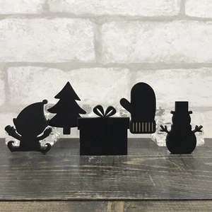 VTG Napkin Rings Clear With Black Embellishments Christmas Theme Set Of 5 - Picture 1 of 10