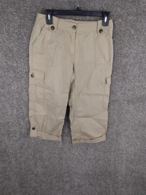 Ruby Rd. Cropped Capri Pants Women 6P Beige Cargo Pocket Straight Adjustable Leg - Image 1 of 4