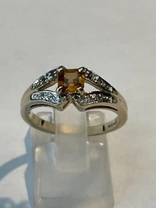 Attractive 9 Carat Yellow Gold Yellow CITRINE & DIAMOND Set Ring - Picture 1 of 6