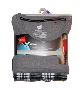 Hanes Men's X-Temp Long Sleeve Thermal Top & Micro Fleece Pant Set - Black Plaid - Picture 1 of 1