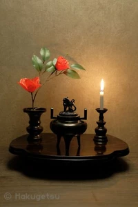 Three Legs Japanese Incense Burner with Lid of Lion, Buddhism,  Made of Copper - Picture 1 of 7