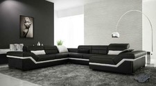 Ledersofa XXL mit USB Wohnlandschaft Ecksofa Design Sofa Couch Garnitur Eckcouch