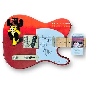 Chitarra firmata FALL OUT BOY personalizzata grafica 1/1 JSA COA GOZ STUMP HURLEY JOE - Foto 1 di 3