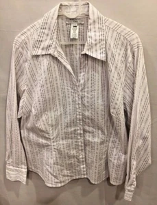 Nine West Woman White Black Striped Button Down Shirt Blouse Top Stretch Sz 20 - Picture 1 of 4