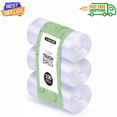 4 Gallon Trash Bags 150 Small Mini Garbage Clear Waste Basket Trash Bulk Plastic - Image 1 of 4