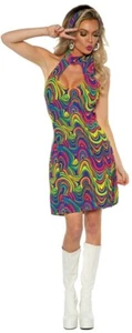 Glow Womens Costume 60s 70s Halter Top Dress Go Go Halloween - Picture 1 of 1
