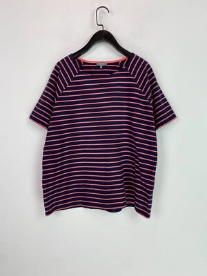 Camiseta informal a rayas rosa azul marino Jaeger cuello redondo manga corta L Foto 1 de 4