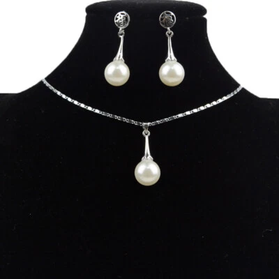 Women Natural Shell Pearl Jade Pendant Necklace Earring Jewelry Set Wedding Gift - Image 1 of 4