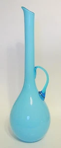 Studio Art Cased Glass Pitcher Tall Hand Blown Light Blue 15 to 16 Inches - Picture 1 of 10