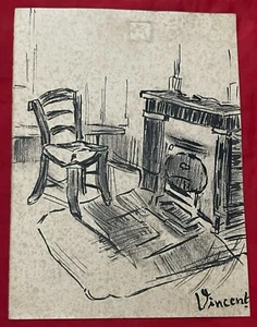 VINCENT VAN GOGH drawing on old paper signed stamped vintage - Picture 1 of 2