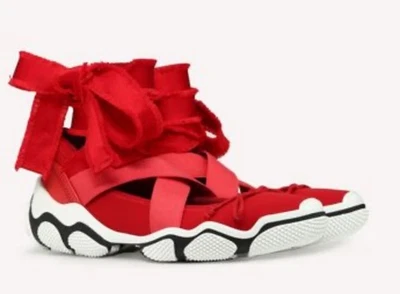 Rojo (v) Valentino Rojo Nylon Zapatilla Ballet EUR 41 US 10 11 Zapatos Sin Cordones para Atar Foto 1 de 4