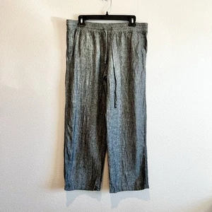 Allen Allen Linen Pants Womens M Gray Elastic Waist Pockets High Rise Lagenlook - Picture 1 of 9