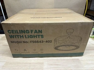 ANTOINE 17” Indoor Black Ceiling Fan Farmhouse Caged Ceiling Fan/Lights/Remote - Picture 1 of 7