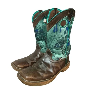 Justin Boots Stampede Rush tamanho 11 B botas de trabalho marrom turquesa biqueira quadrada feminina - Imagem 1 de 4