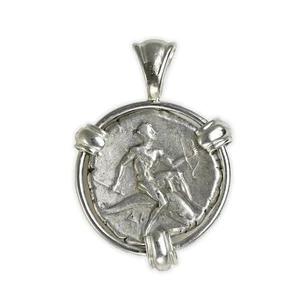 Ancient Greek Calabria, Taras Boy & Dolphin Didrachm Pendant 281-240 BC Rare ... - Picture 1 of 2