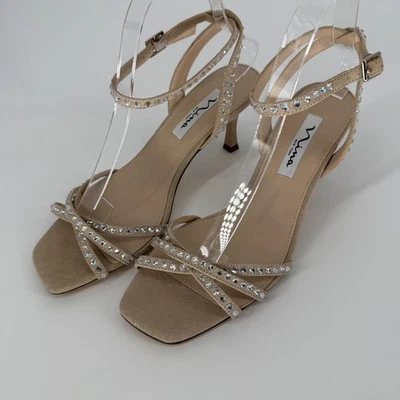 Sandálias femininas Nina New York tamanho 8.5 strass nude salto gatinho LAURA-FY - Imagem 1 de 4