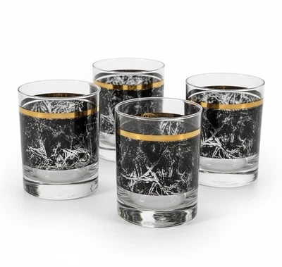 Vasos de whisky de colección con borde dorado de mármol negro Lowball On the Rocks MCM Barware Foto 1 de 4