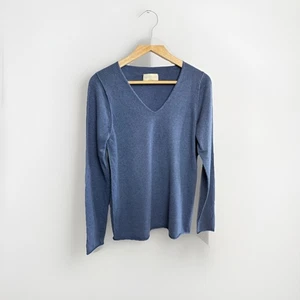 Maglione donna scozzese taglia media 100% cashmere blu scollo a V nuovo - Foto 1 di 10