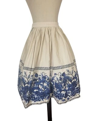 Falda Lindy Bop Completa Beige Azul Floral Círculo Rockabilly Estilo Retro Talla 4 Columpio Foto 1 de 4