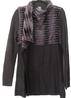 Cardigã Feminino Médio Longo Declaração de Vênus Gola de Pele Sintética Casual Malha Tamanho M - Imagem 1 de 4