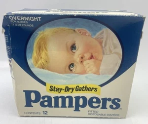 NUOVO Vintage 1981 Pampers Overnight Stay-Dry raccoglie 12 pannolini monouso aderenti - Foto 1 di 4