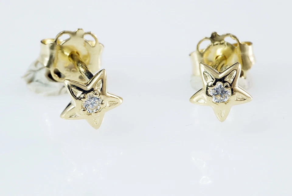 333 Gold  Ohrstecker 8 Karat Gelbgold  MINI Stern  Zirkonia - Bild 1 von 1
