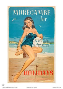 MORECAMBE LANCASHIRE RETRO RAILWAY HOLIDAY ADVERTISING TRAVEL POSTER VINTAGE ART - Picture 1 of 1