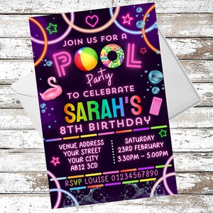 PERSONALISED POOL PARTY INVITATIONS SPLASH BIRTHDAY INVITES PLUS ENVELOPES - Picture 1 of 1