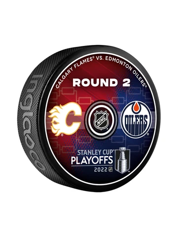 2022 Stanley Cup Playoffs Dueling Puck Calgary Flames and Edmonton Oilers Cover